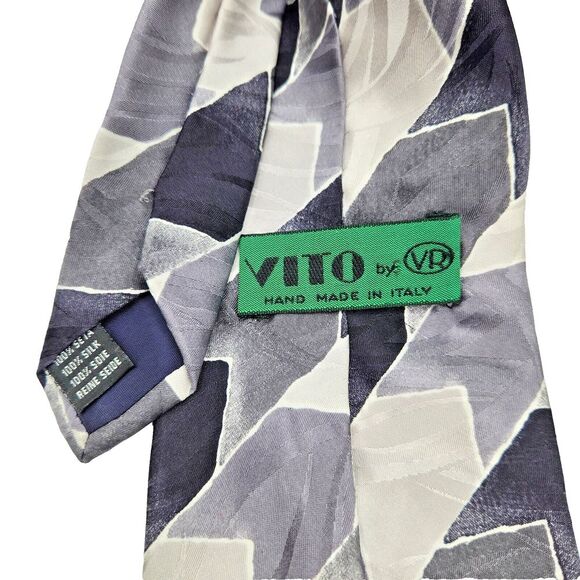 Vito By VR Necktie Silk Black‎ Gray Geometric Stripe Hand Made In Italy - Picture 3 of 4